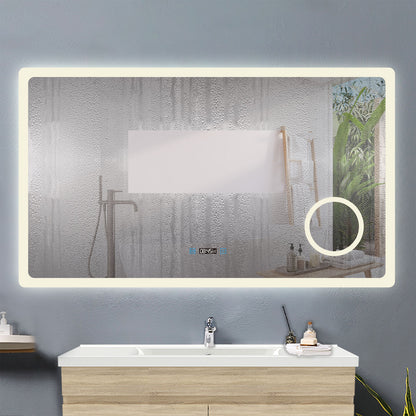 120x70cm LED Badspiegel mit Uhr,Touch und 3x Vergrößernder Kosmetikspiegel,Badspiegel mit Beleuchtung,Beschlagfrei,Badezimmerspiegel mit 3 Lichtfarbe 2700-6500K Dimmbar,IP44
