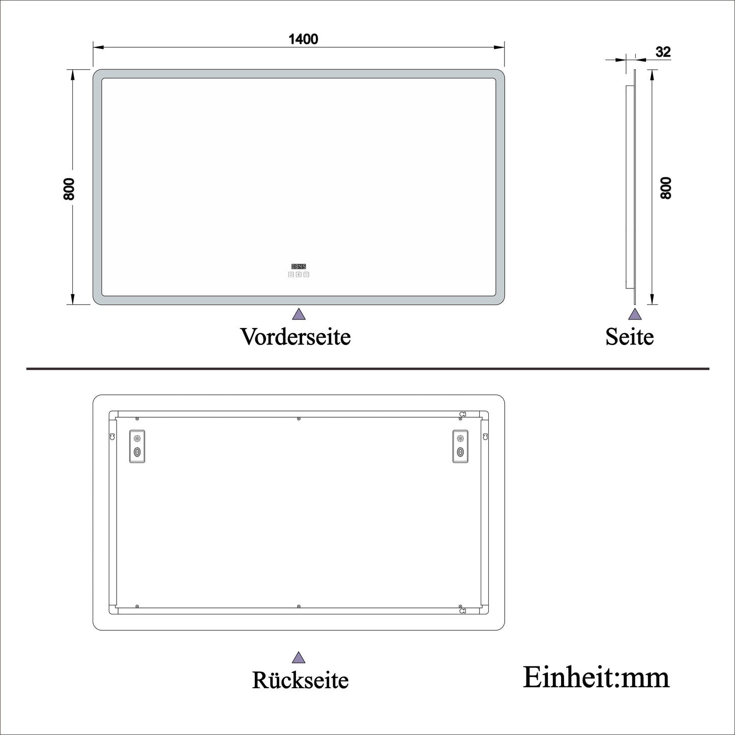 140x80cm LED Badspiegel mit Bluetooth und Uhr,Badspiegel mit Beleuchtung,Touch,Beschlagfrei,Badezimmerspiegel mit 3 Lichtfarbe 2700-6500K Dimmbar,IP44