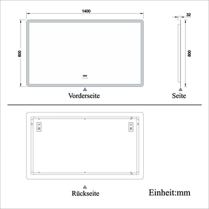 140x80cm LED Badspiegel mit Bluetooth und Uhr,Badspiegel mit Beleuchtung,Touch,Beschlagfrei,Badezimmerspiegel mit 3 Lichtfarbe 2700-6500K Dimmbar,IP44