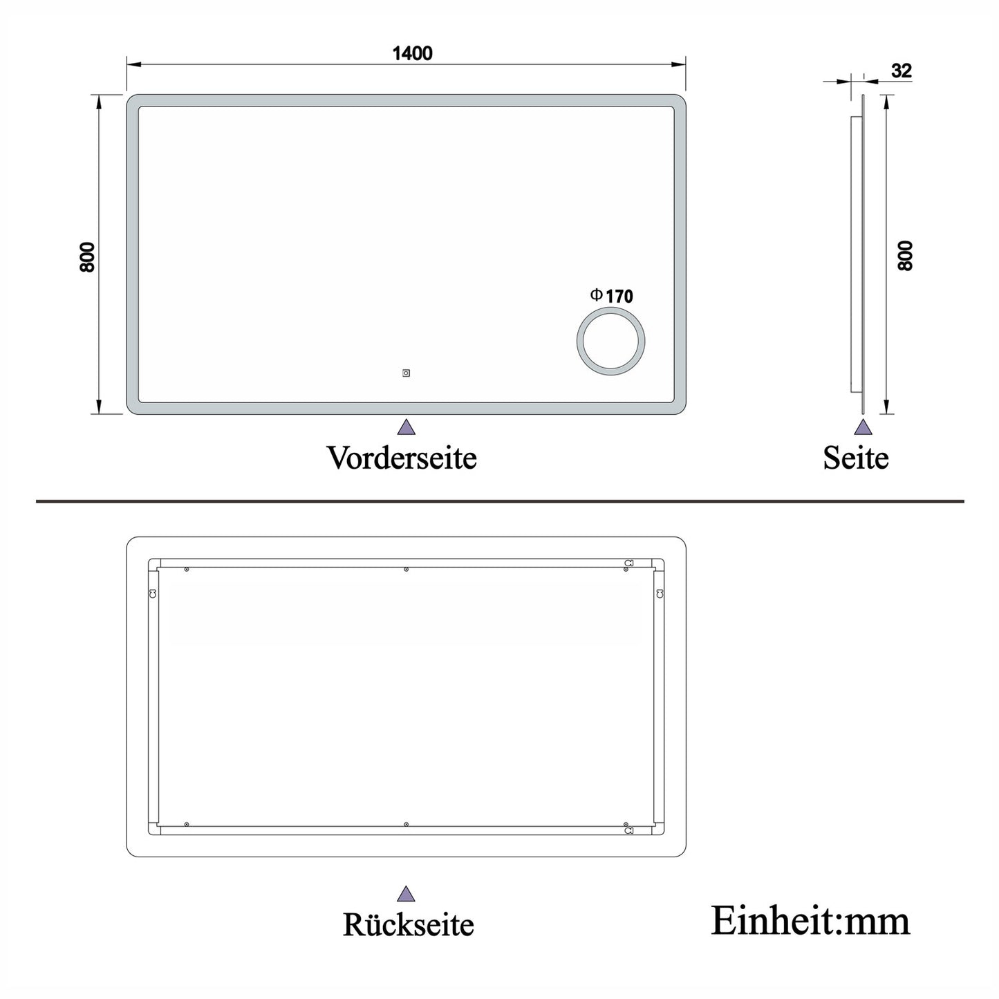 LED Wandspiegel 140×80cm Touch/Wandschalter Beschlagfrei 3 Lichtfarbe Dimmbar Badezimmerspiegel mit 3-Fach Vergrößerung Schminkspiegel IP44