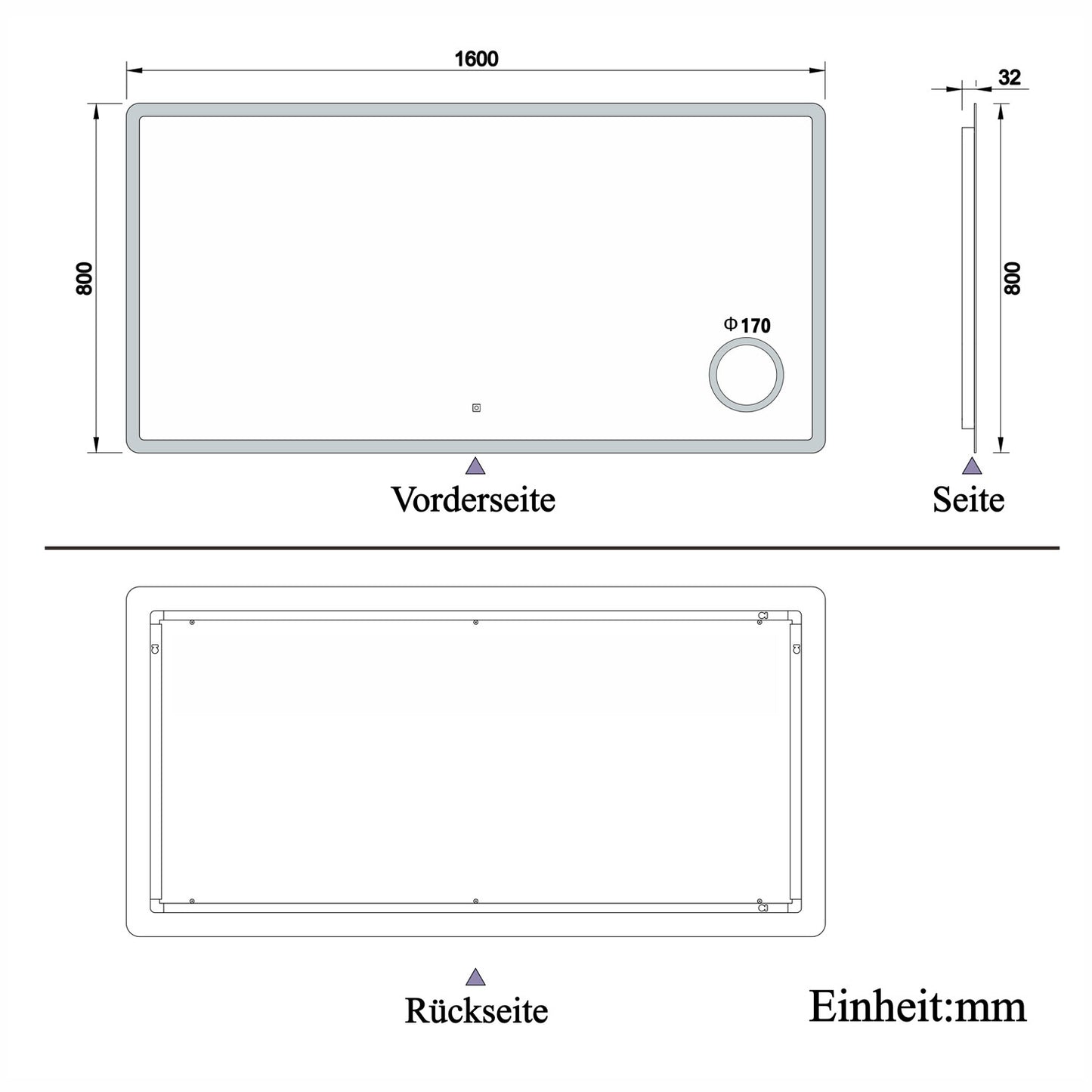 LED Badspiegel mit 3-fache Vergrößerung Beschlagfrei Badezimmer Spiegel mit Speicherfunktion Warm/Neutral/Kaltweiß Dimmbar CE IP44 160x80cm