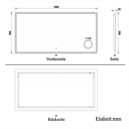 LED Badspiegel mit 3-fache Vergrößerung Beschlagfrei Badezimmer Spiegel mit Speicherfunktion Warm/Neutral/Kaltweiß Dimmbar CE IP44 160x80cm