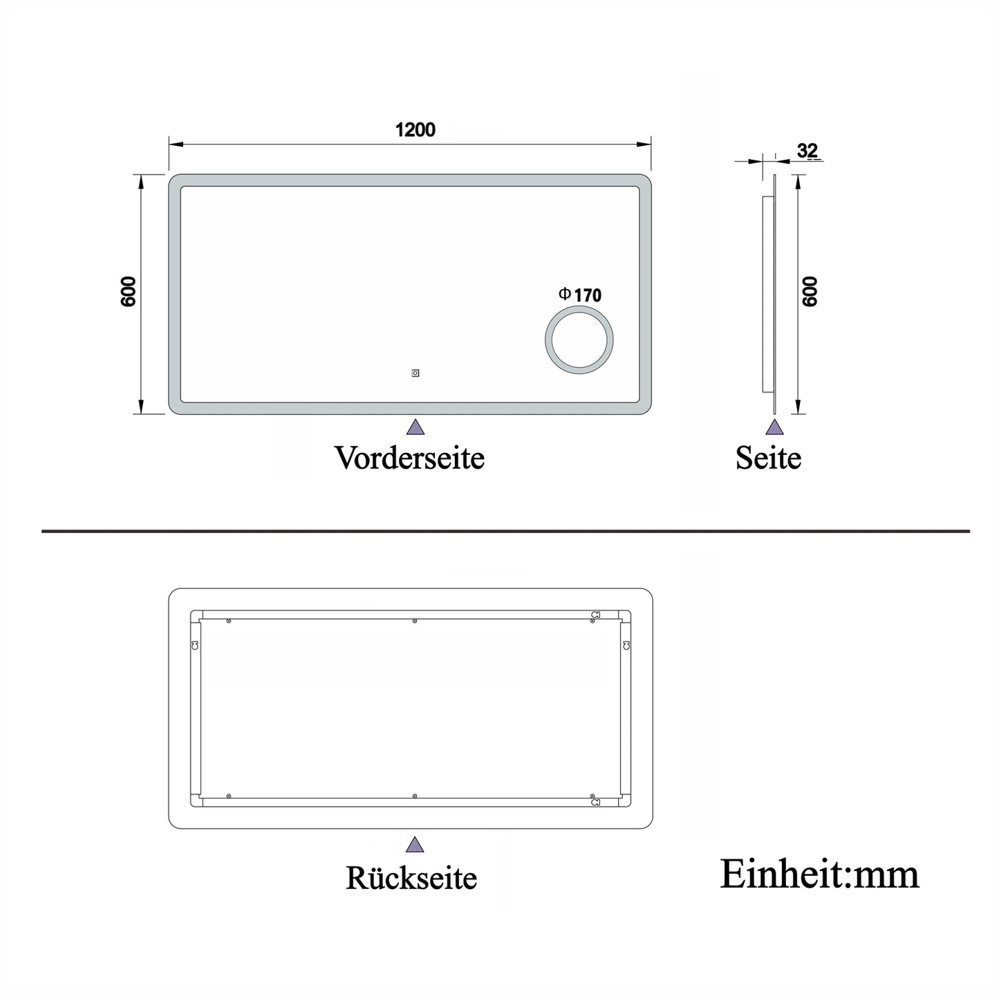 LED Wandspiegel 120×60cm Touch/Wandschalter Beschlagfrei 3 Lichtfarbe Dimmbar Badezimmerspiegel mit 3-Fach Vergrößerung Schminkspiegel IP44