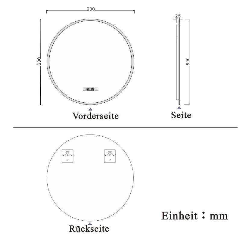LED Spiegel Rund 60 cm Kalt/Warmweiß dimmbar Uhr TOUCH BESCHLAGFREI Wandspiegel