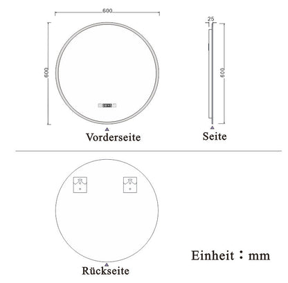 LED Spiegel Rund 60 cm Kalt/Warmweiß dimmbar Uhr TOUCH BESCHLAGFREI Wandspiegel