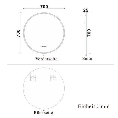 LED Spiegel Rund 70 cm Kalt/Warmweiß dimmbar Uhr TOUCH BESCHLAGFREI Wandspiegel
