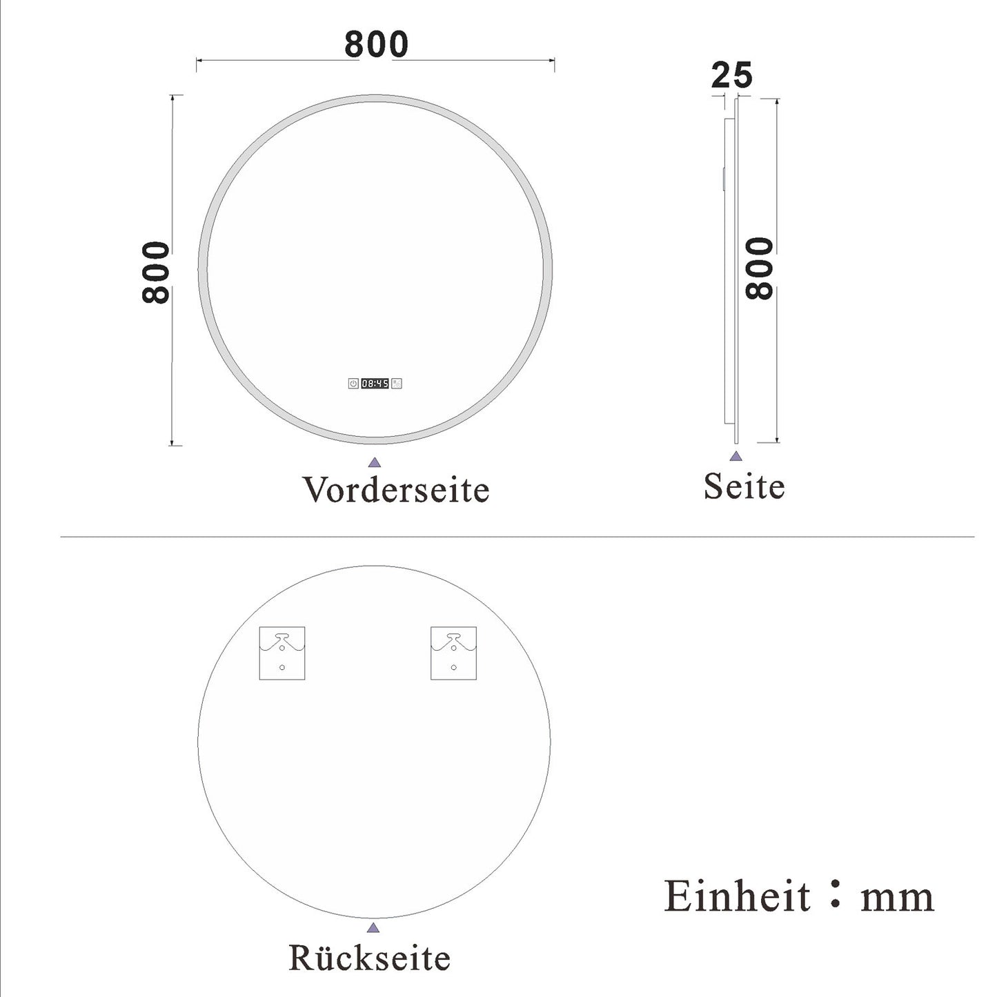 LED Spiegel Rund 80 cm Kalt/Warmweiß dimmbar Uhr TOUCH BESCHLAGFREI Wandspiegel