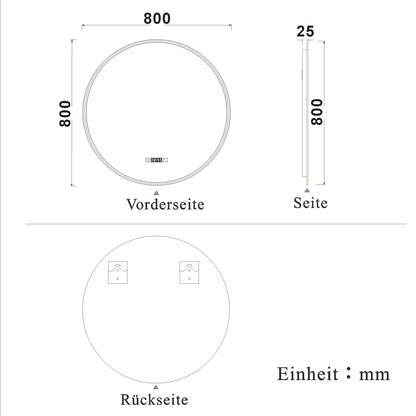 LED Spiegel Rund 80 cm Kalt/Warmweiß dimmbar Uhr TOUCH BESCHLAGFREI Wandspiegel