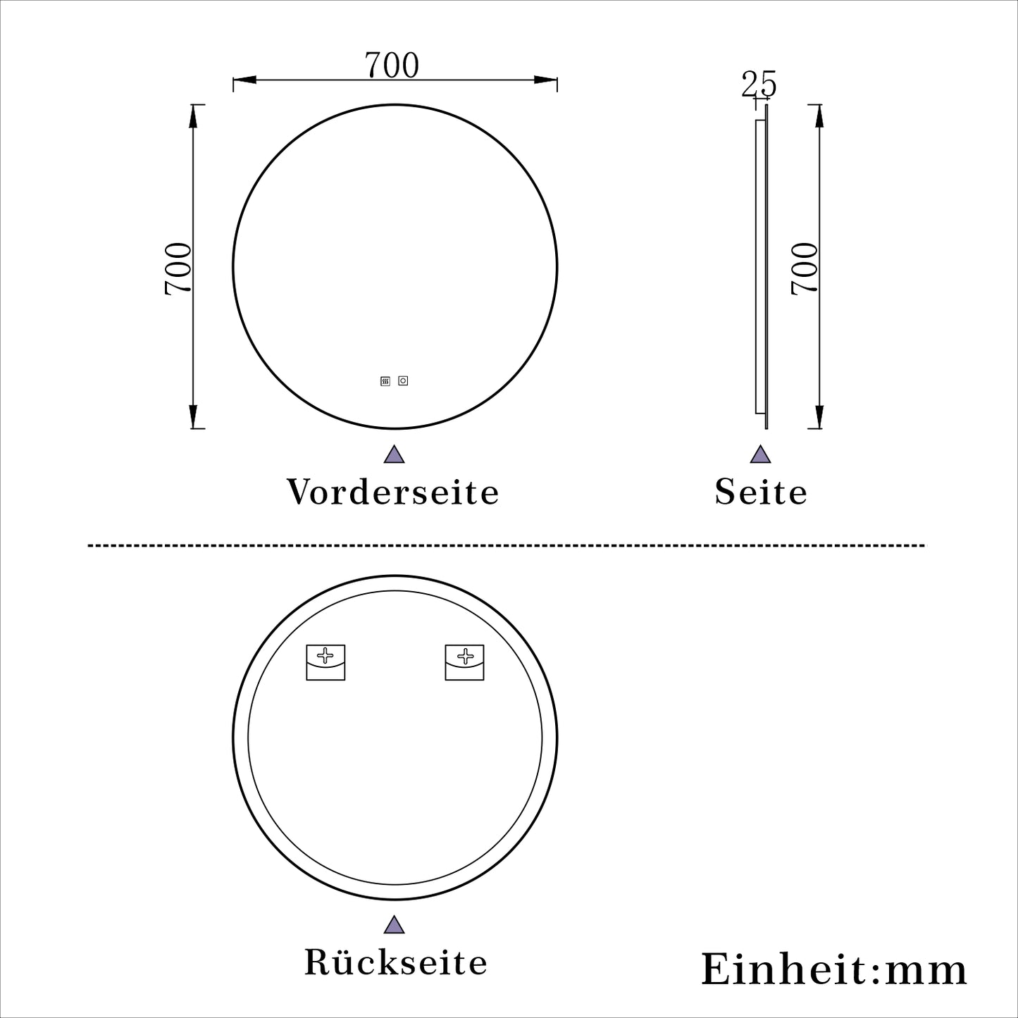 Rund Badspiegel 70cm LED Wandspiegel mit Touch/Wandschalter Beschlagfrei 3 Lichtfarbe+Dimmbar Badezimmerspiegel mit Beleuchtung IP44