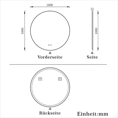 Rund Badspiegel 100cm LED Wandspiegel mit Touch/Wandschalter Beschlagfrei 3 Lichtfarbe+Dimmbar Badezimmerspiegel mit Beleuchtung IP44