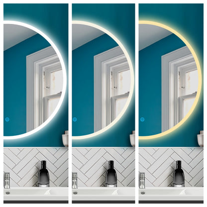 LED Rund Spiegel 3 Lichtfarbe Dimmbar Speicherfunktion Badzimmerspiegel Touchschalter und Wandschalter 90x90cm Beschlagfrei