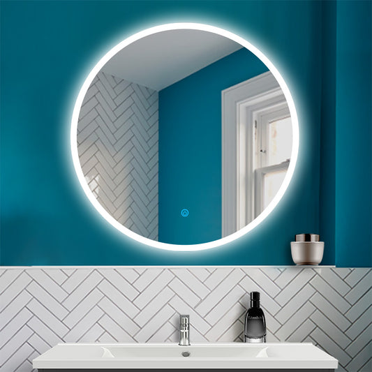 LED Rund Spiegel 3 Lichtfarbe Dimmbar Speicherfunktion Badzimmerspiegel Touchschalter und Wandschalter 40x40cm
