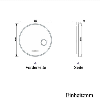 LED Badspiegel Rund 60cm mit Touch/Wandschalter Beschlagfrei Kalt/Neutral/Warmweiß Dimmbar Badezimmerspiegel mit Uhr und 3-Fach Kosmetikspiegel IP44
