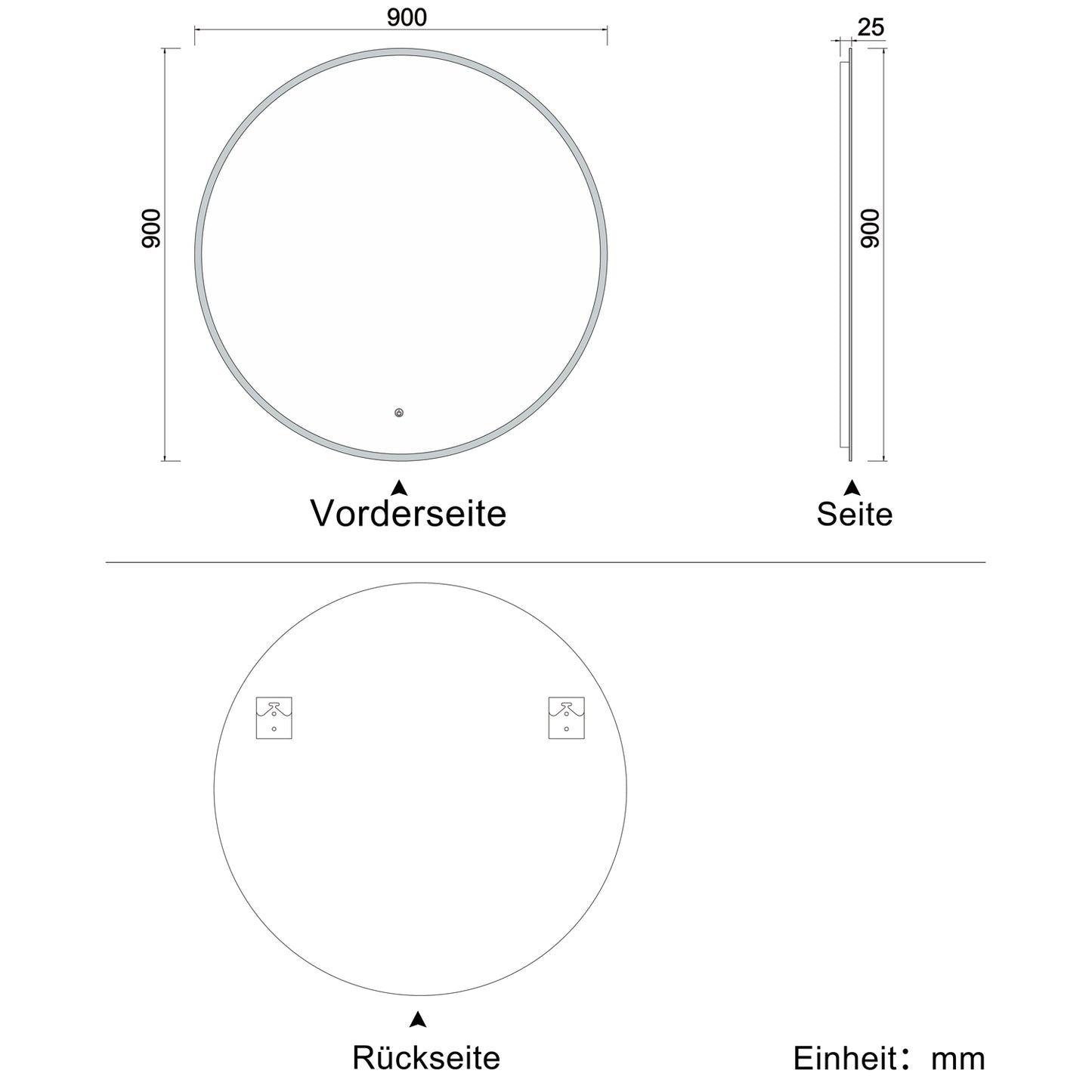 LED Rund Spiegel 3 Lichtfarbe Dimmbar Speicherfunktion Badzimmerspiegel Touchschalter und Wandschalter 90x90cm Beschlagfrei