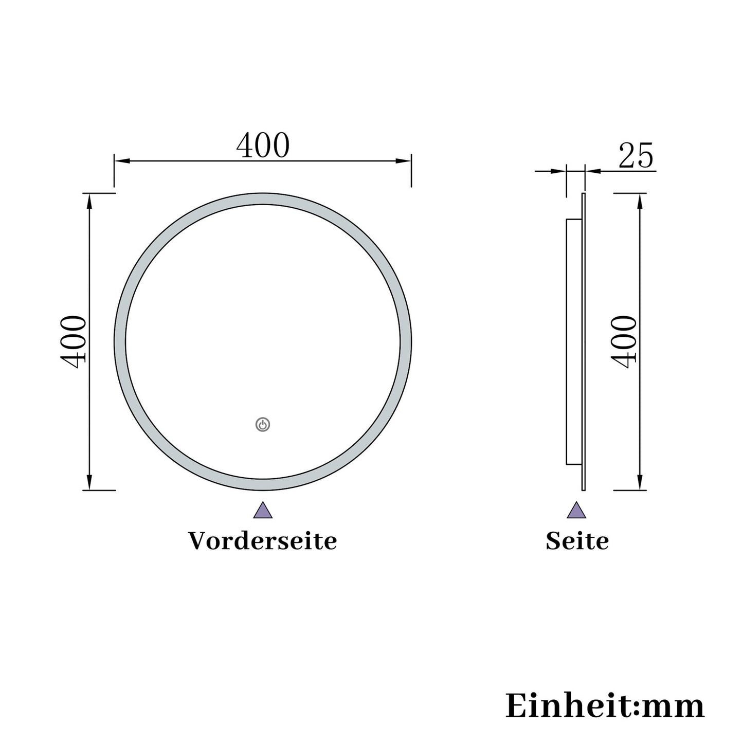 LED Rund Spiegel 3 Lichtfarbe Dimmbar Speicherfunktion Badzimmerspiegel Touchschalter und Wandschalter 40x40cm