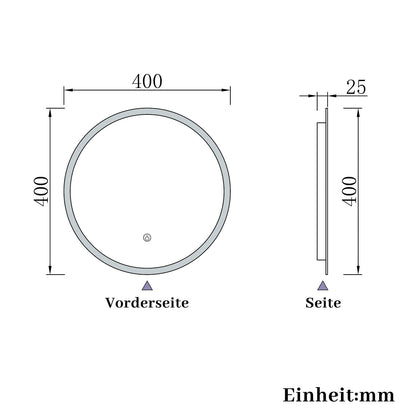 LED Rund Spiegel 3 Lichtfarbe Dimmbar Speicherfunktion Badzimmerspiegel Touchschalter und Wandschalter 40x40cm