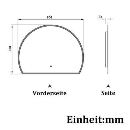 LED Badspiegel 80x60cm Halbrund Badspiegel mit Beleuchtung Anti-Beschlag Wand/Touchschalter 3 Lichfarbe Dimmbar Kalt/Neutral/Warmweiß Badezimmerspiegel Lichtspiegel IP44