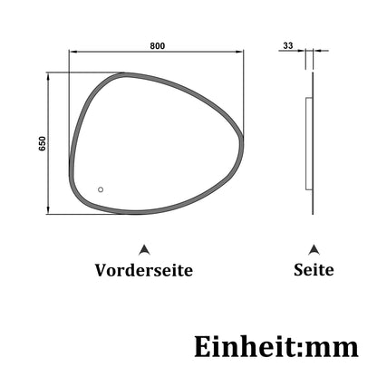 LED Badspiegel 80x65cm Spezial Rund Wand/Touchschalter Anti-Beschlag 3 Lichfarbe Kalt/Neutral/Warmweiß Dimmbar Badspiegel mit Beleuchtung Badezimmerspiegel Lichtspiegel IP44