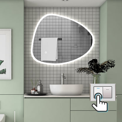 LED Badspiegel 80x55cm Spezial Rund Wand/Touchschalter Anti-Beschlag 3 Lichfarbe Kalt/Neutral/Warmweiß Dimmbar Badspiegel mit Beleuchtung Badezimmerspiegel Lichtspiegel IP44