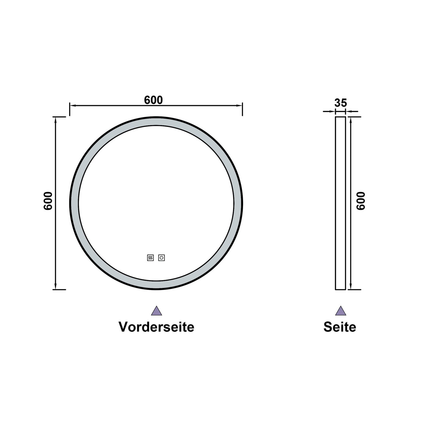 Rund LED Badspiegel 60cm Touch/Wandschalter Beschlagfrei 3 Lichtfarbe+Dimmbar Badezimmerspiegel mit Schwarz Rahmen Wandspiegel IP44