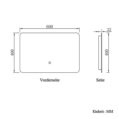 LED Badspiegel 60x40cm Wand/Touchschalter Kaltweiß Dimmbar Badspiegel mit Beleuchtung Badezimmerspiegel Lichtspiegel IP44