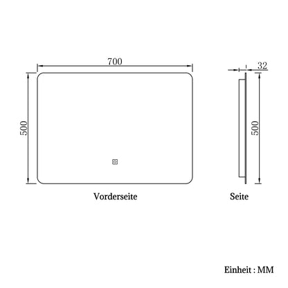 LED Badspiegel 70x50cm Wand/Touchschalter Kaltweiß Dimmbar Badspiegel mit Beleuchtung Badezimmerspiegel Lichtspiegel IP44