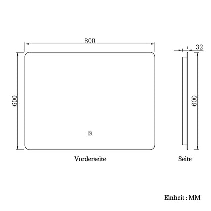 LED Badspiegel 80x60cm Wand/Touchschalter Kaltweiß Dimmbar Badspiegel mit Beleuchtung Badezimmerspiegel Lichtspiegel IP44