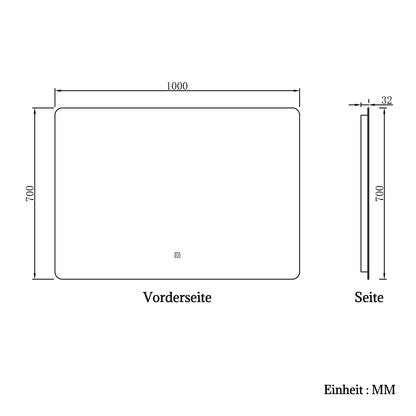 LED Badspiegel 100x70cm Wand/Touchschalter Kaltweiß Dimmbar Badspiegel mit Beleuchtung Badezimmerspiegel Lichtspiegel IP44