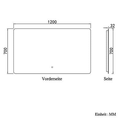 LED Badspiegel 120x70cm Wand/Touchschalter Kaltweiß Dimmbar Badspiegel mit Beleuchtung Badezimmerspiegel Lichtspiegel IP44