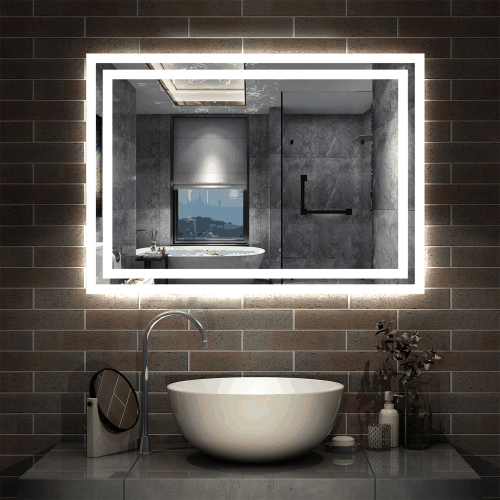 LED Spiegel 60x50 cm Wandschalter BESCHLAGFREI Spiegel mit Beleuchtung Kaltweiß Lichtspiegel Wandspiegel