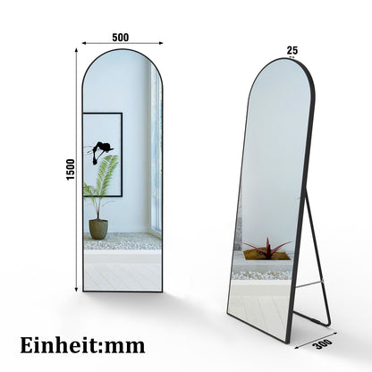 Bogen Standspiegel 150×50cm Hängespiegel 2 in 1 Ganzkörperspiegel mit Schwarz Rahmen Ankleidespiegel  Wandspiegel Garderobenspiegel