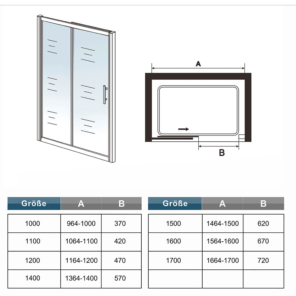 Glasschiebetür Schiebetür Nischentür Nischenduschtür 100 x H.195 cm Duschtür Ebenerdig Duschabtrennung Glas Dimensions