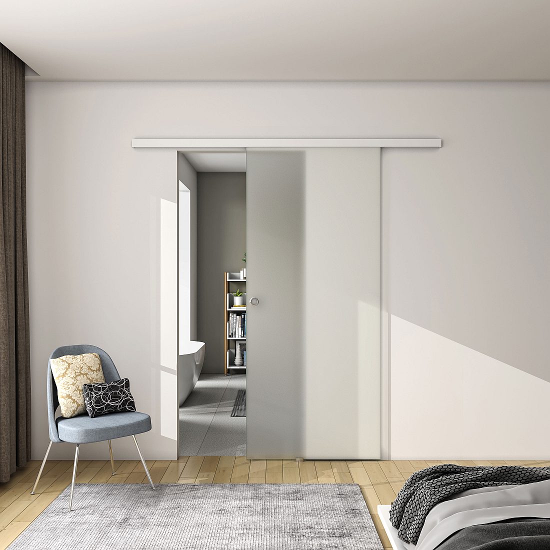 8 mm Glasschiebetür Satiniert SoftStop SoftClose 95x H.225 cm Schiebetür ESG Schwebetür