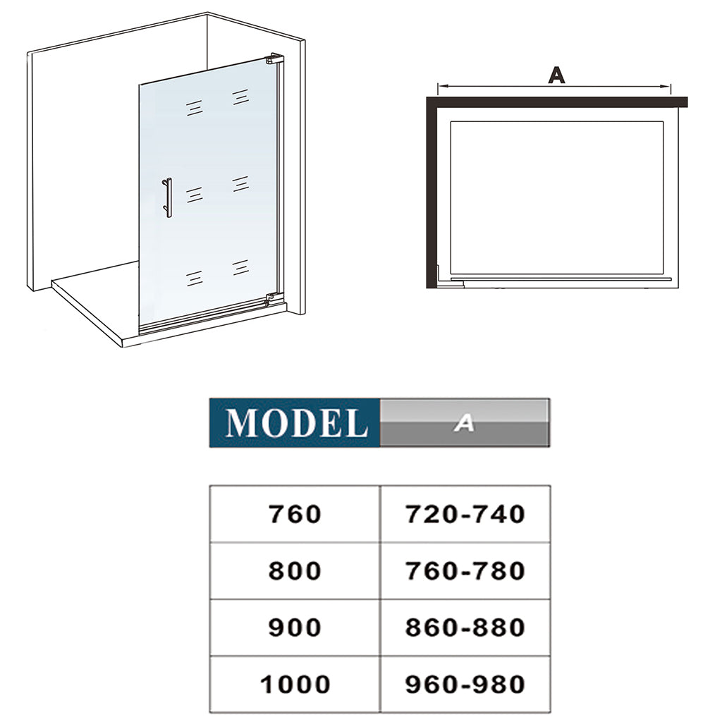Walk In Drehtür Duschtür Ebenerdig 76 x H.185 cm Duschabtrennung NANO Sicherheitsglas Dusche Dimensions