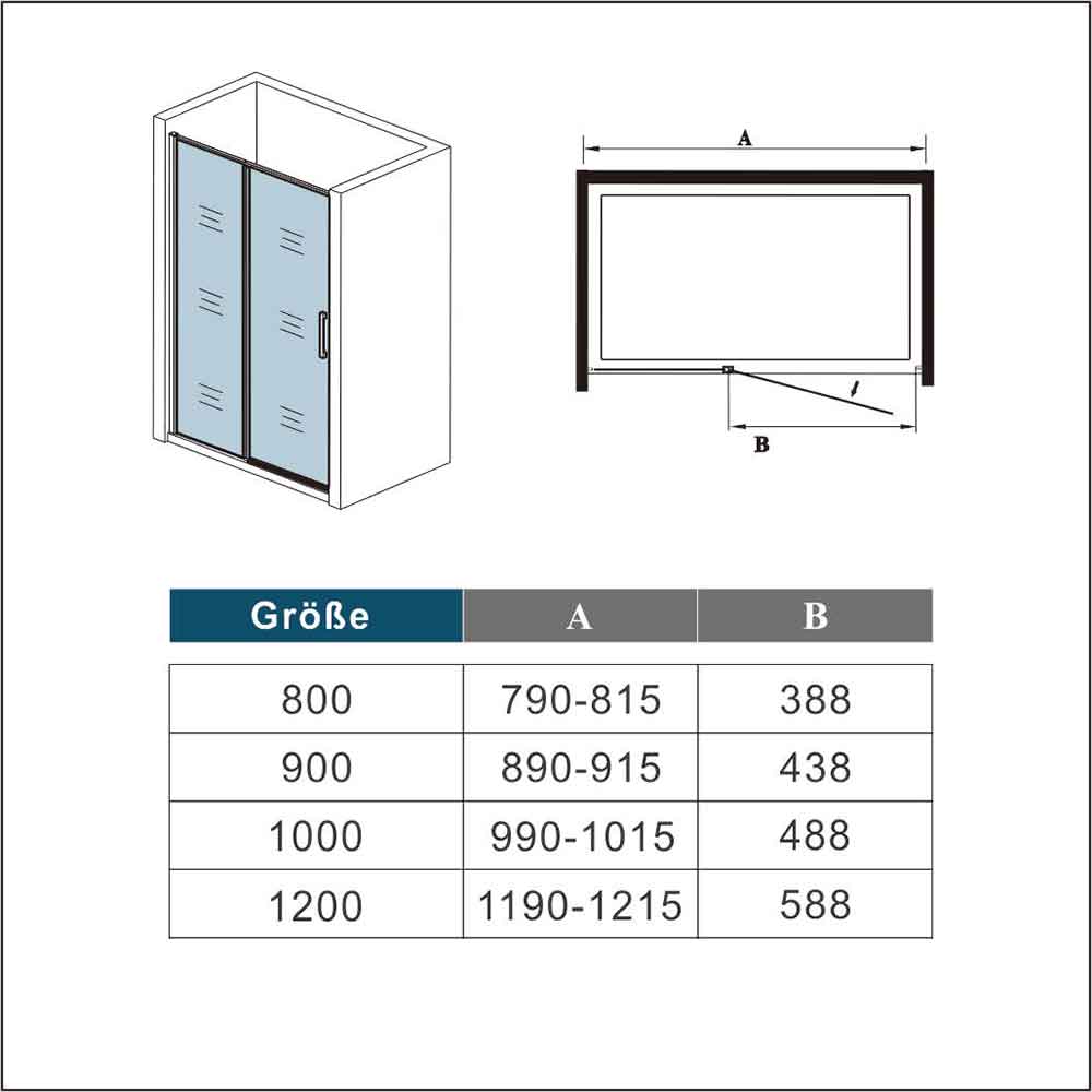 Drehtür Nischentür 140 x H.185 Schwarz mit Duschtasse / Duschwanne 140x76 cm & ablaufgarnitur Duschabtrennung Glas Dimensions