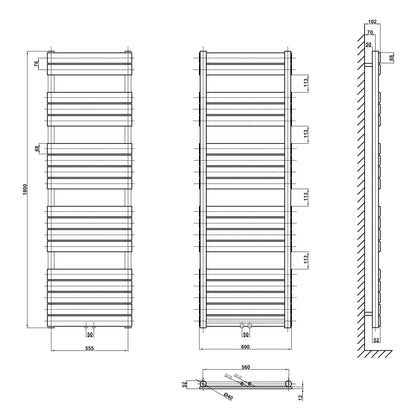 1800x600mm Heizkörper Vertikal Einlagig Handtuchwärmer Handtuchtrockner Seitenanschluss und Mittelanschluss