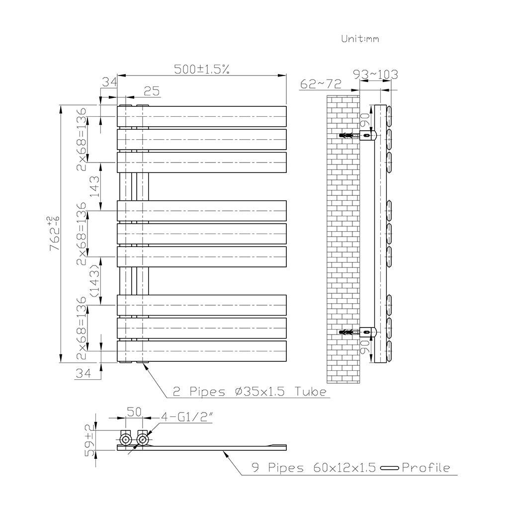 Badheizkörper Design Heizkörper Handtuchhalter Handtuchwärmer Handtuchtrokner Weiß 50x76.2 cm