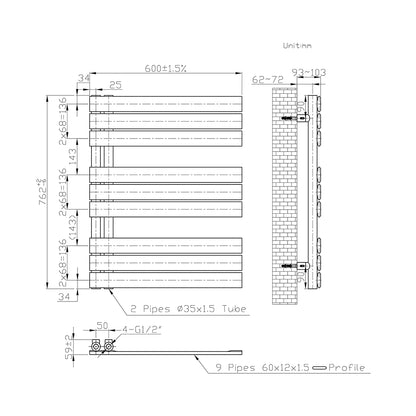 Heizkörper Badheizkörper Handtuchwärmer Handtuchtrokner Weiß Handtuchhalter 60x76.2 cm