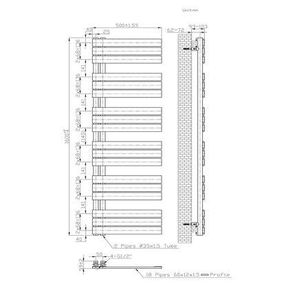 Heizkörper Badheizkörper Handtuchwärmer Handtuchtrokner Weiß Handtuchhalter 159.9x50 cm