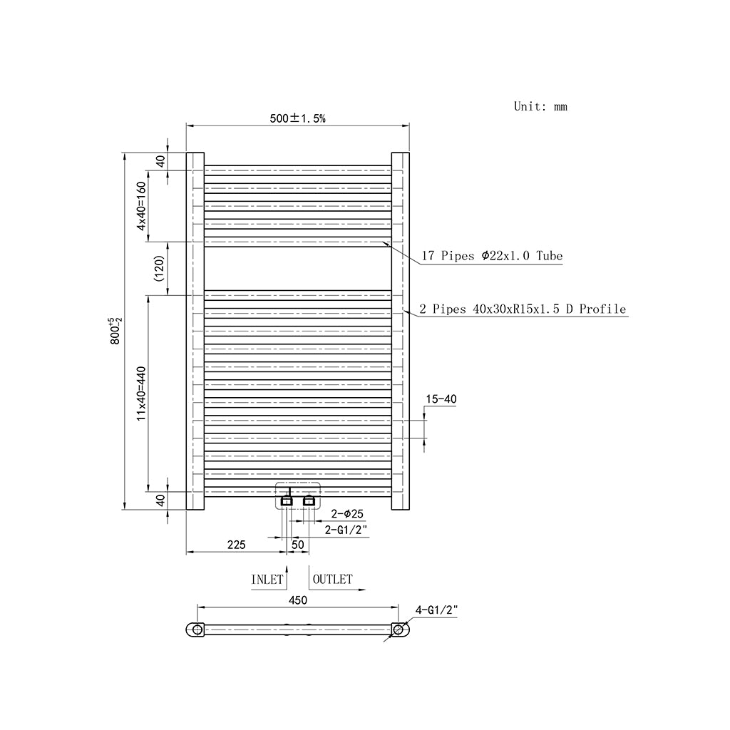 Badheizkörper Design Heizkörper Handtuchhalter Handtuchwärmer Handtuchtrokner Weiß 50x80 cm