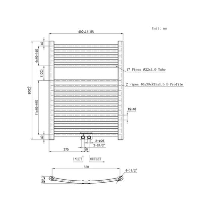 Heizkörper Design Badheizkörper Handtuchtrokner Handtuchwärmer Weiß Gebogen 60x80 cm