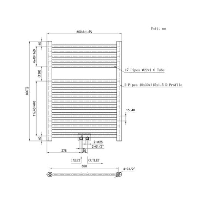 Heizkörper Badheizkörper Handtuchwärmer Handtuchtrockner Mittelanschluss Weiß 60x80 cm