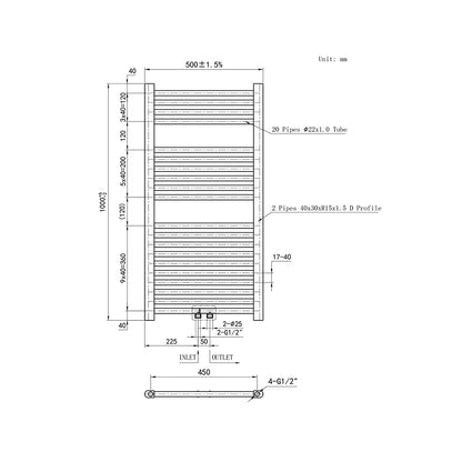 Heizkörper Badheizkörper Handtuchwärmer Handtuchtrockner Mittelanschluss Weiß 50x100 cm