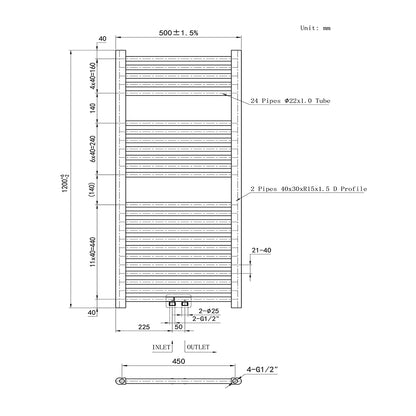 Badheizkörper Design Heizkörper Handtuchhalter Handtuchwärmer Handtuchtrokner Weiß 50x120 cm