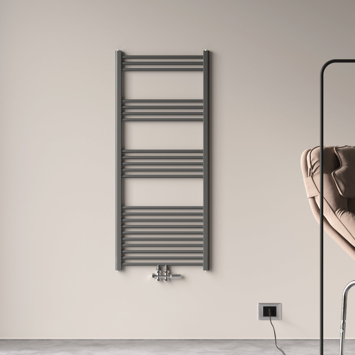 1400x600mm BadHeizkörper Handtuchhalter Handtuchtrockner Gerade Anthrazit Mittelanschluss 738W