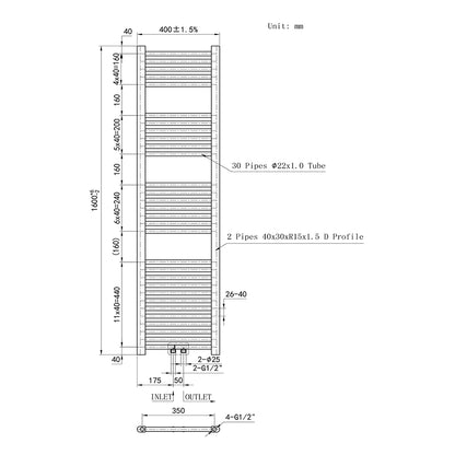 Badheizkörper Design Heizkörper Handtuchhalter Handtuchwärmer Handtuchtrokner Weiß 40x160 cm
