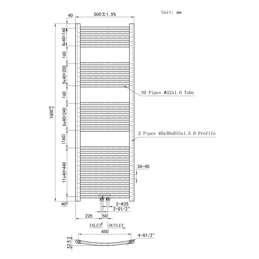 Heizkörper Design Badheizkörper Handtuchtrokner Handtuchwärmer Weiß Gebogen 50x160 cm