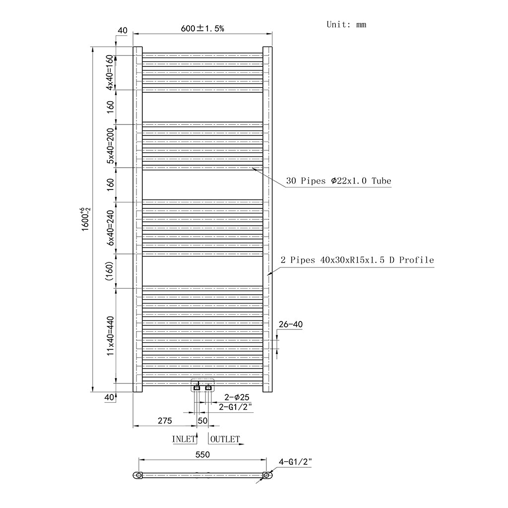 Badheizkörper Design Heizkörper Handtuchhalter Handtuchwärmer Handtuchtrokner Weiß 60x160 cm