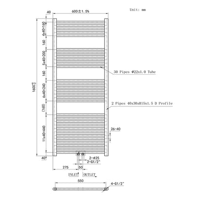 Badheizkörper Design Heizkörper Handtuchhalter Handtuchwärmer Handtuchtrokner Weiß 60x160 cm