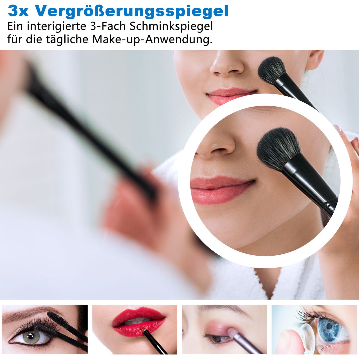 LED Badspiegel mit 3-fache Vergrößerung Beschlagfrei Badezimmer Spiegel mit Speicherfunktion Warm/Neutral/Kaltweiß Dimmbar CE IP44 140x80cm